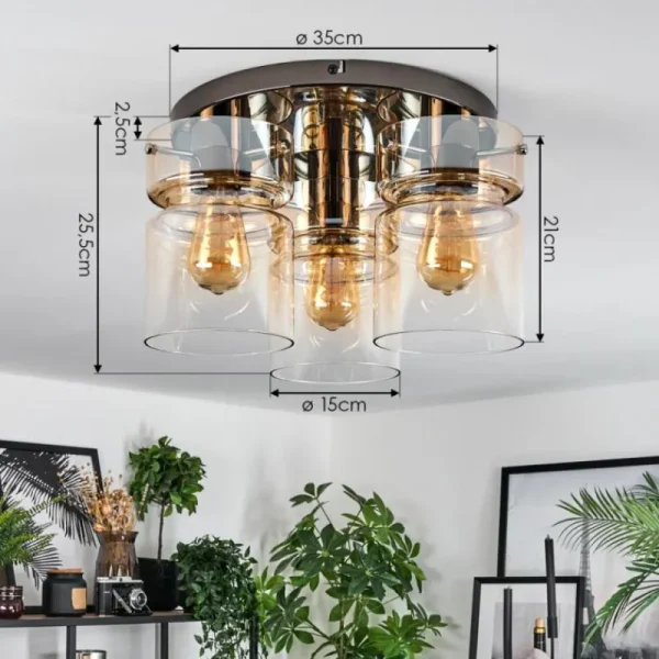 hofstein Hasvik Plafonnier, Spot de plafond Chrome, Noir, 3 lumières* Lampes En Verre