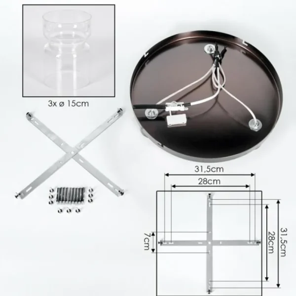 hofstein Hasvik Plafonnier, Spot de plafond Chrome, Noir, 3 lumières* Lampes En Verre