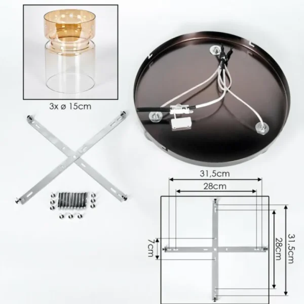hofstein Hasvik Plafonnier, Spot de plafond Chrome, Noir, 3 lumières* Lampes En Verre