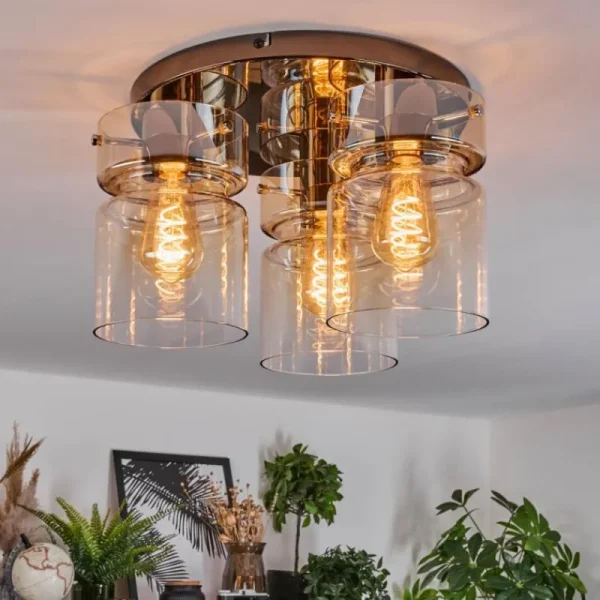 hofstein Hasvik Plafonnier, Spot de plafond Chrome, Noir, 3 lumières* Lampes En Verre
