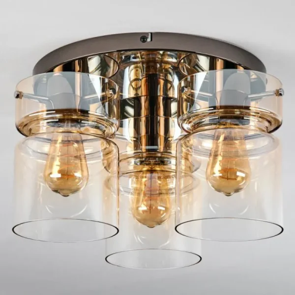 hofstein Hasvik Plafonnier, Spot de plafond Chrome, Noir, 3 lumières* Lampes En Verre