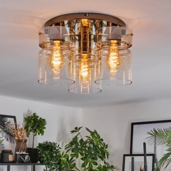 hofstein Hasvik Plafonnier, Spot de plafond Chrome, Noir, 3 lumières* Lampes En Verre