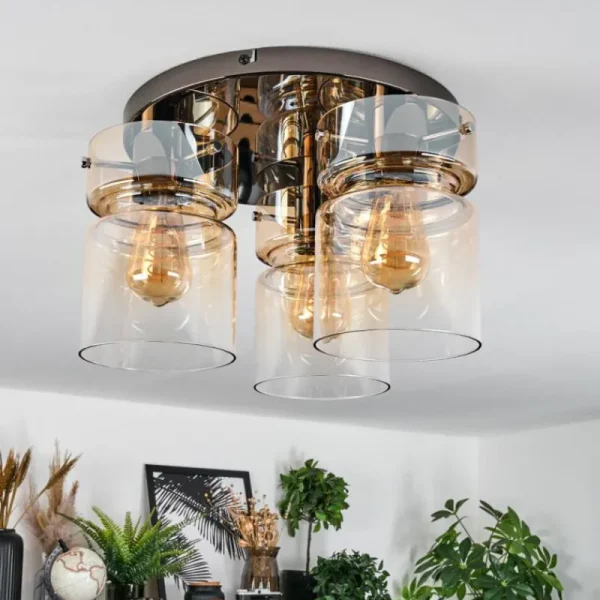 hofstein Hasvik Plafonnier, Spot de plafond Chrome, Noir, 3 lumières* Lampes En Verre