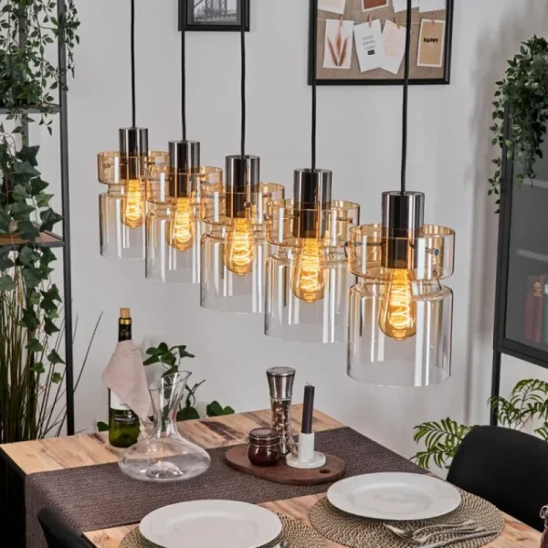 hofstein Hasvik Suspension, Suspension Noir, 5 lumières* Lampes En Verre
