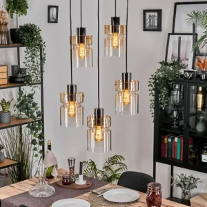 hofstein Hasvik Suspension, Suspension Chrome, Noir, 5 lumières* Lampes En Verre