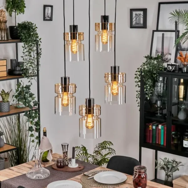hofstein Hasvik Suspension, Suspension Chrome, Noir, 5 lumières* Lampes En Verre