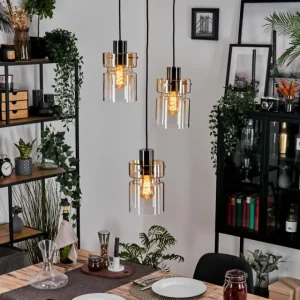 hofstein Hasvik Suspension, Suspension Chrome, Noir, 3 lumières* Lampes En Verre