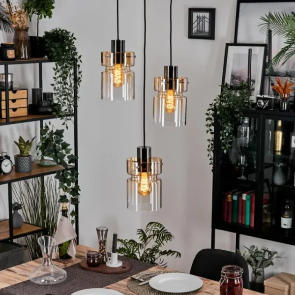 hofstein Hasvik Suspension, Suspension Chrome, Noir, 3 lumières* Lampes En Verre