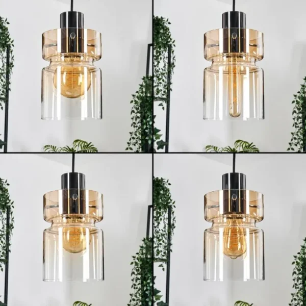 hofstein Hasvik Suspension, Suspension Chrome, Noir, 5 lumières* Lampes En Verre