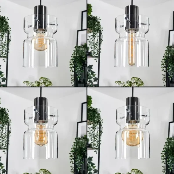 hofstein Hasvik Suspension, Suspension Chrome, Noir, 5 lumières* Lampes En Verre