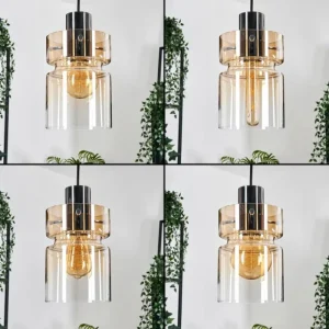 hofstein Hasvik Suspension, Suspension Chrome, Noir, 3 lumières* Lampes En Verre