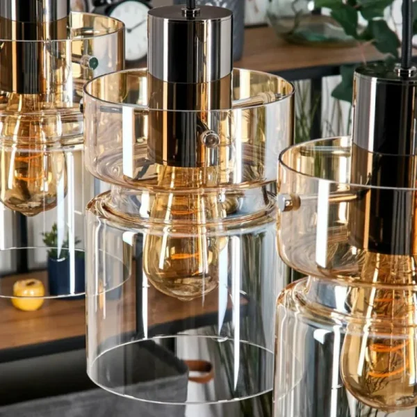 hofstein Hasvik Suspension, Suspension Noir, 5 lumières* Lampes En Verre