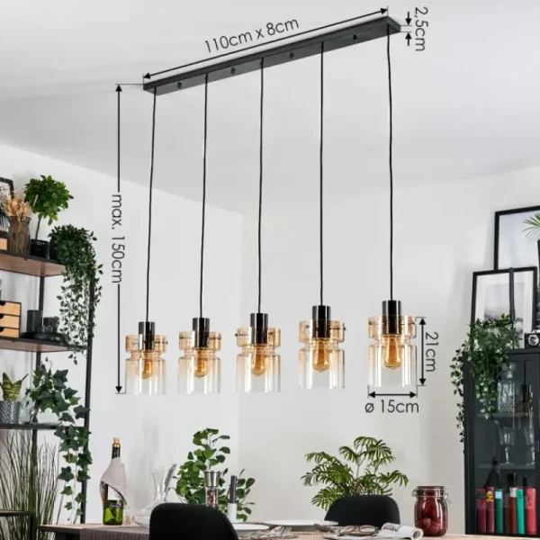 hofstein Hasvik Suspension, Suspension Noir, 5 lumières* Lampes En Verre