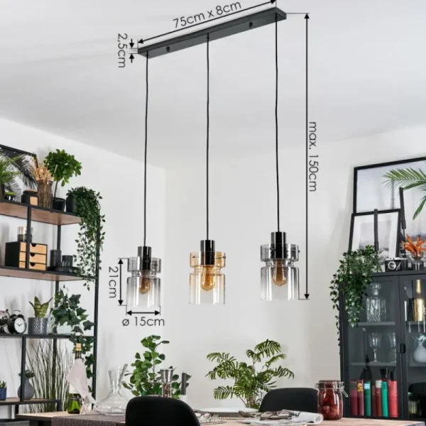 hofstein Hasvik Suspension, Suspension Chrome, Noir, 3 lumières* Lampes Modernes