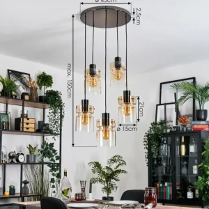 hofstein Hasvik Suspension, Suspension Chrome, Noir, 5 lumières* Lampes En Verre