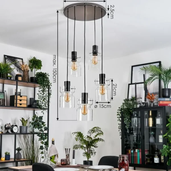 hofstein Hasvik Suspension, Suspension Chrome, Noir, 5 lumières* Lampes En Verre
