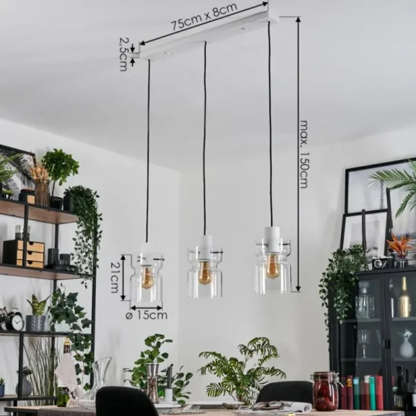 hofstein Hasvik Suspension, Suspension Blanc, 3 lumières* Lampes En Verre