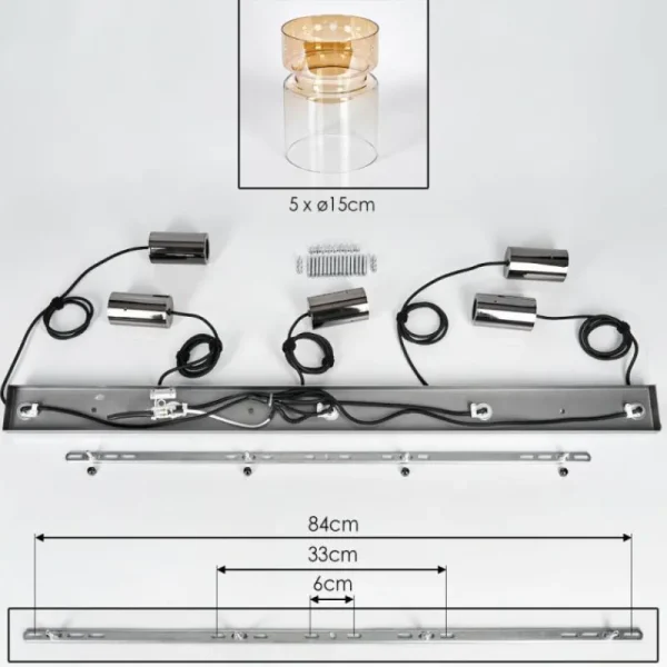 hofstein Hasvik Suspension, Suspension Noir, 5 lumières* Lampes En Verre