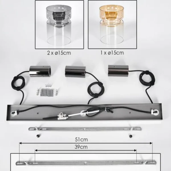 hofstein Hasvik Suspension, Suspension Chrome, Noir, 3 lumières* Lampes Modernes