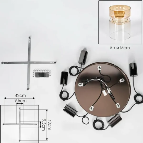 hofstein Hasvik Suspension, Suspension Chrome, Noir, 5 lumières* Lampes En Verre