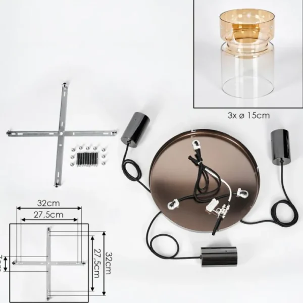 hofstein Hasvik Suspension, Suspension Chrome, Noir, 3 lumières* Lampes En Verre