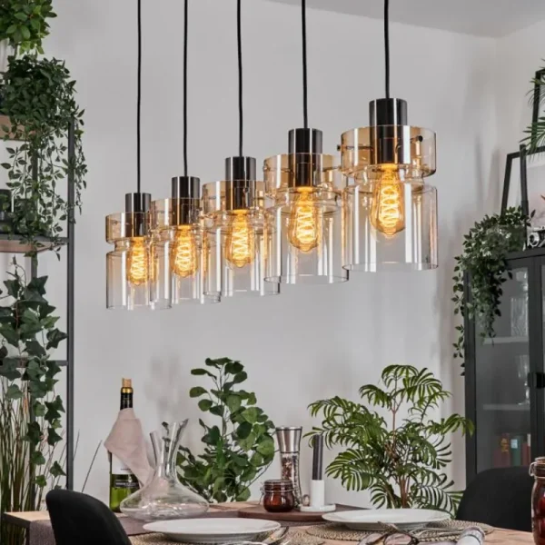 hofstein Hasvik Suspension, Suspension Noir, 5 lumières* Lampes En Verre