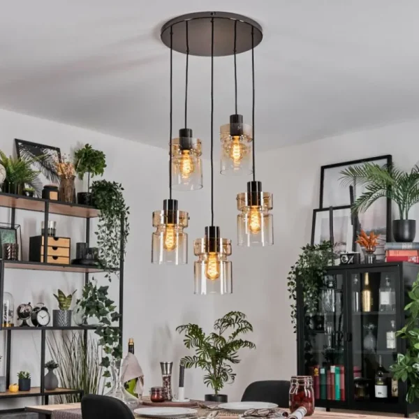 hofstein Hasvik Suspension, Suspension Chrome, Noir, 5 lumières* Lampes En Verre