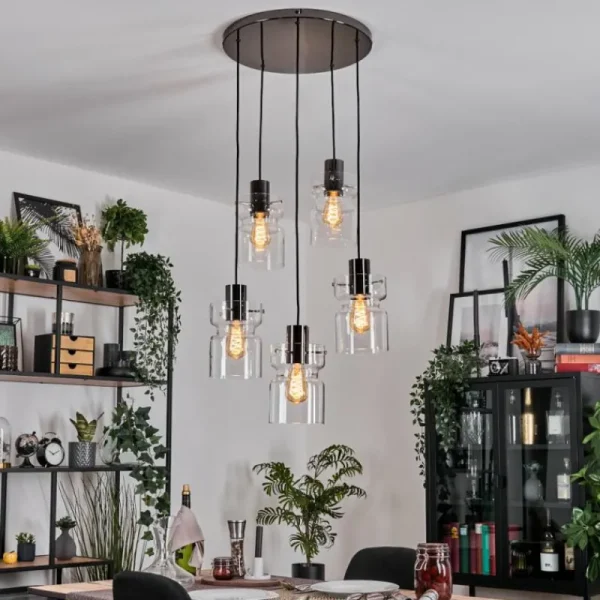 hofstein Hasvik Suspension, Suspension Chrome, Noir, 5 lumières* Lampes En Verre