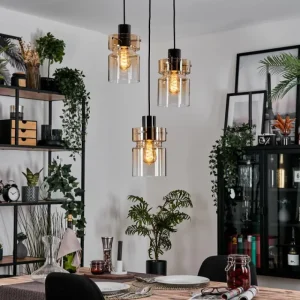 hofstein Hasvik Suspension, Suspension Chrome, Noir, 3 lumières* Lampes En Verre
