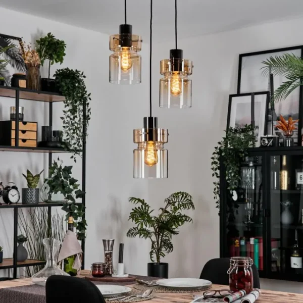 hofstein Hasvik Suspension, Suspension Chrome, Noir, 3 lumières* Lampes En Verre