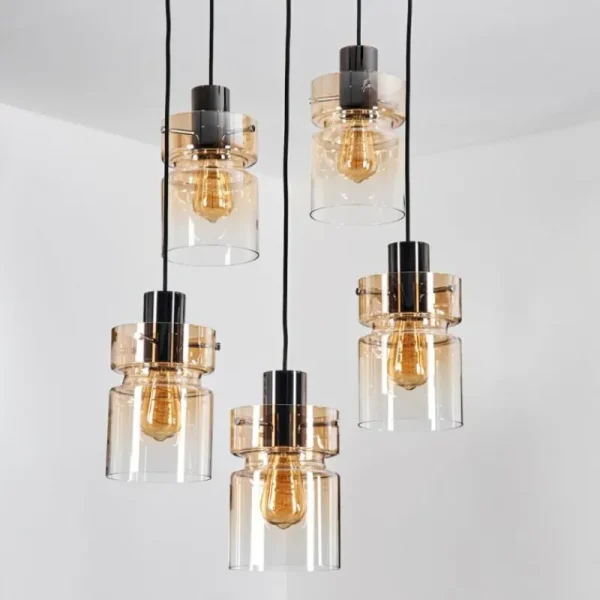 hofstein Hasvik Suspension, Suspension Chrome, Noir, 5 lumières* Lampes En Verre
