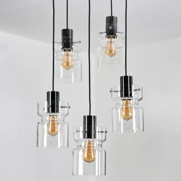 hofstein Hasvik Suspension, Suspension Chrome, Noir, 5 lumières* Lampes En Verre