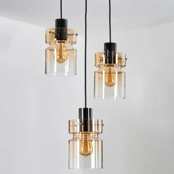 hofstein Hasvik Suspension, Suspension Chrome, Noir, 3 lumières* Lampes En Verre