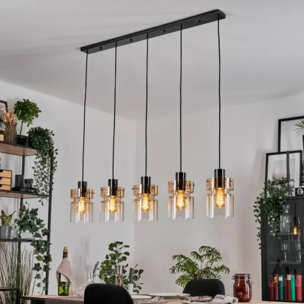 hofstein Hasvik Suspension, Suspension Noir, 5 lumières* Lampes En Verre