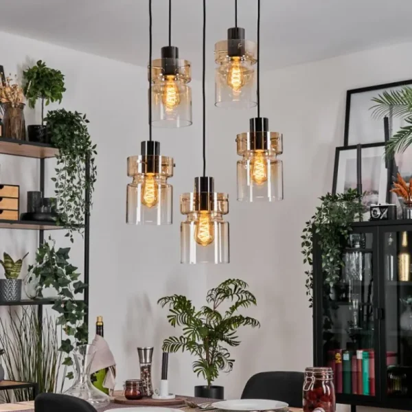 hofstein Hasvik Suspension, Suspension Chrome, Noir, 5 lumières* Lampes En Verre