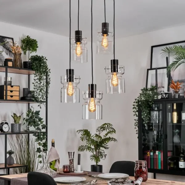 hofstein Hasvik Suspension, Suspension Chrome, Noir, 5 lumières* Lampes En Verre