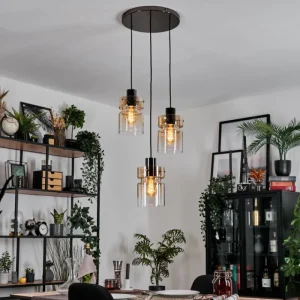 hofstein Hasvik Suspension, Suspension Chrome, Noir, 3 lumières* Lampes En Verre