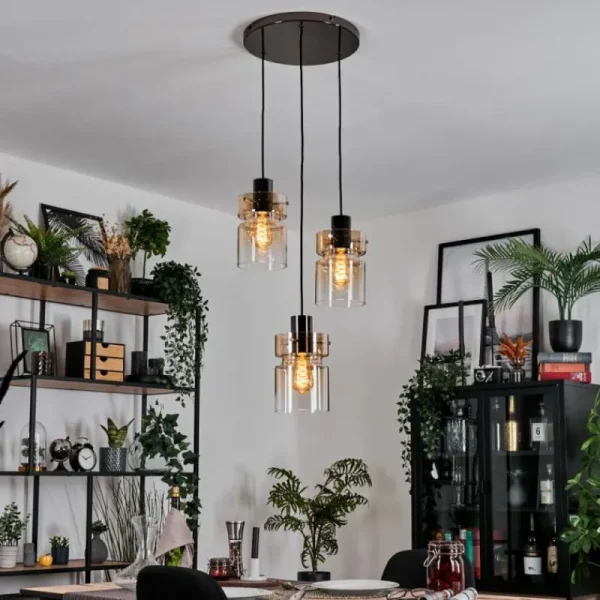hofstein Hasvik Suspension, Suspension Chrome, Noir, 3 lumières* Lampes En Verre
