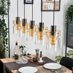 hofstein Hasvik Suspension, Suspension Noir, 5 lumières* Lampes En Verre