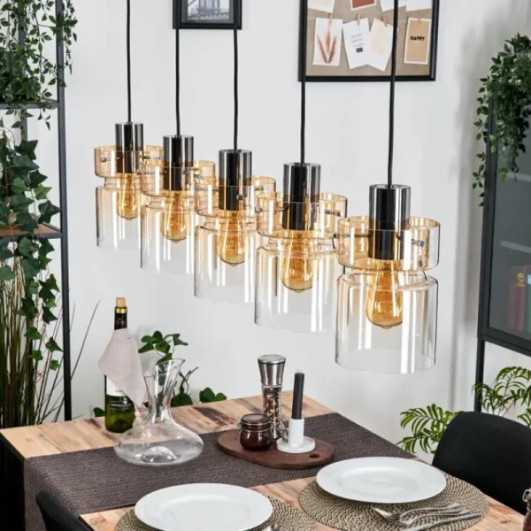 hofstein Hasvik Suspension, Suspension Noir, 5 lumières* Lampes En Verre