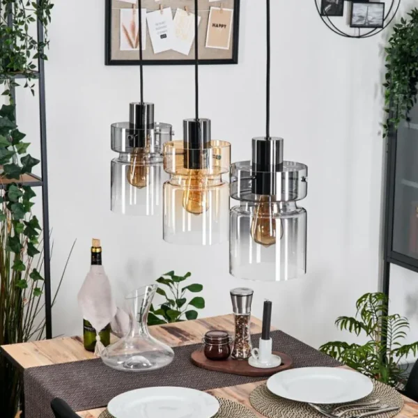 hofstein Hasvik Suspension, Suspension Chrome, Noir, 3 lumières* Lampes Modernes