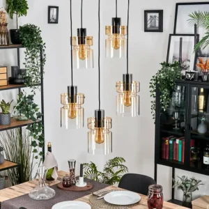 hofstein Hasvik Suspension, Suspension Chrome, Noir, 5 lumières* Lampes En Verre
