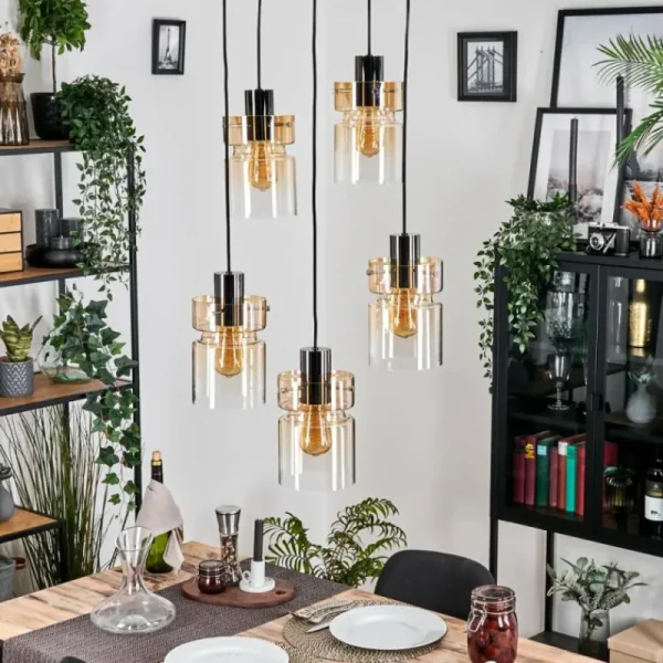hofstein Hasvik Suspension, Suspension Chrome, Noir, 5 lumières* Lampes En Verre