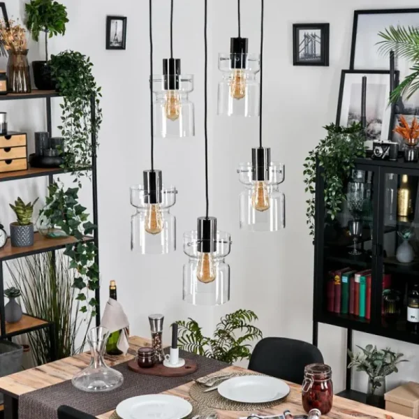 hofstein Hasvik Suspension, Suspension Chrome, Noir, 5 lumières* Lampes En Verre