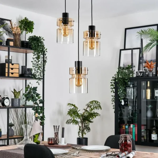 hofstein Hasvik Suspension, Suspension Chrome, Noir, 3 lumières* Lampes En Verre