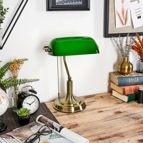 hofstein Havsta Lampe de bureau, Lampe à poser Vieux laiton, 1 lumière* Lampes En Verre