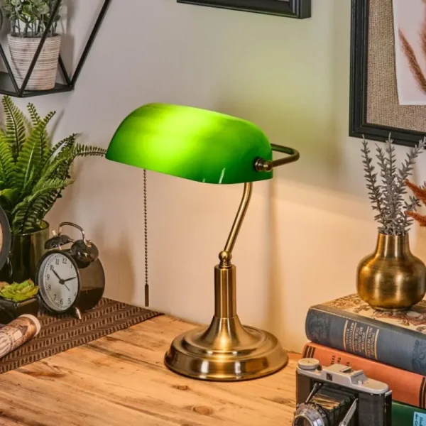 hofstein Havsta Lampe de bureau, Lampe à poser Vieux laiton, 1 lumière* Lampes En Verre