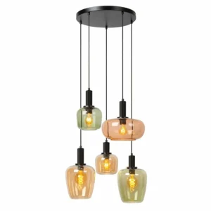 Luminaires Lucide ILONA Suspension Noir, 5 lumières* Lampes En Verre