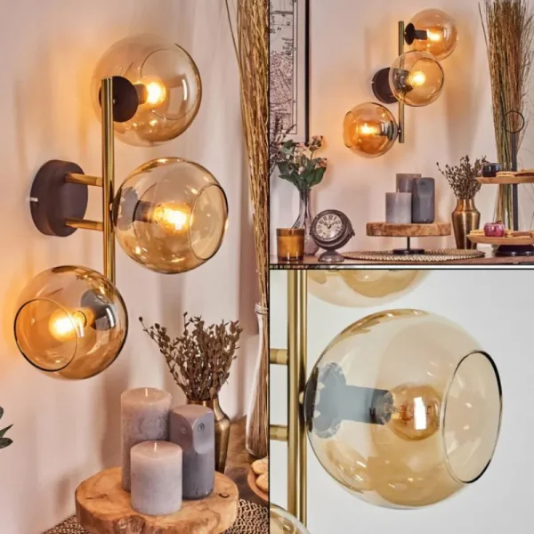hofstein Koyoto Boule lumineuse, Applique murale Or, Noir, 3 lumières* Lampes En Verre