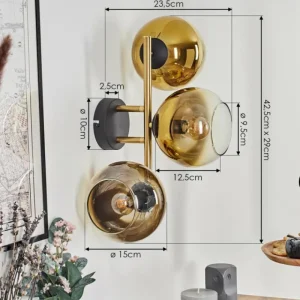 hofstein Koyoto Boule lumineuse, Applique murale Or, Noir, 3 lumières* Lampes En Verre